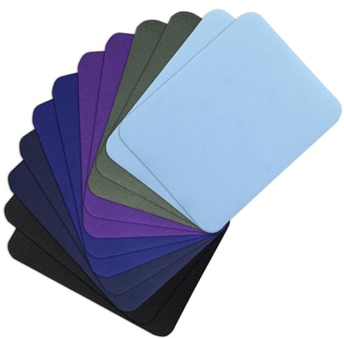 12 parches termoadhesivos para planchar, 12,5 x 9,5 cm, parche de mezclilla termoadhesiva y tela de reparación para ropa, jeans (azul claro, azul oscuro, azul marino, púrpura, negro, gris)