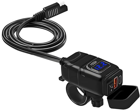 Lancoon Chargeur de moto USB-C & QC 3.0 Dual Port avec indicateur de tension et interrupteur marche/arrêt pour bateau 12 V / SUV / ATV (bleu)