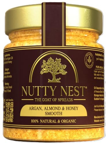 NuttyNest Almond, Argan & Honey Spread Smooth 230g | Natural Almond Butter with Cold-Pressed Argan Oil | No Palm Oil | High in Vitamin E & Protein | UK Made Breakfast & Snack Spread