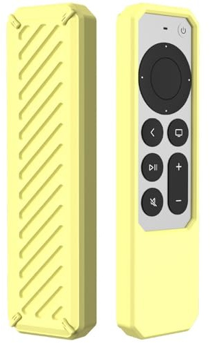 GIOPUEY Étuis Compatible avec Apple TV 4K/HD Siri Remote 2021/2022, Coque Silicone, Poids léger, Antichoc, Portable - Jaune