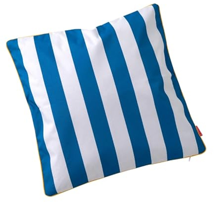 colourliving Outdoor Kissen 45x45 cm – wetterfestes Gartenkissen mit Designbezug – Zierkissen für Balkon, Terrasse & Garten – abnehmbar & waschbar – dekoratives Outdoor Sitzkissen (blau gestreift)