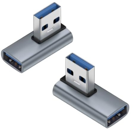 SRLWMYI Pack de 2 conectores USB en ángulo de 90 grados, USB A a USB A, adaptador de datos hembra a macho de 10 Gbps, aleación de ángulo compatible con ordenador portátil, smartphone y tableta.