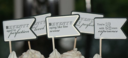 All About Details Cupcake-Topper zum 70. Geburtstag, Schwarz/Weiß, 12 Stück