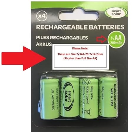 Lot de 4 Piles Rechargeables Ni-MH 2/3 AA 200mAh 1.2V Pour Produits Solaires