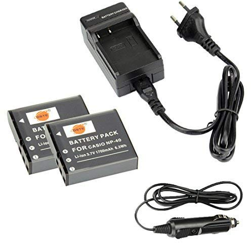 DSTE 2-Pack NP-40 Rechange Batterie et DC73E Voyage Chargeur Compatible pour Casio Exilim EX-FC100 EX-FC150 EX-FC150BK EX-FC150RD EX-FC160S EX-Z400 Exilim Pro EX-P505 EX-P600 EX-P700 ALS Kodak LB-060