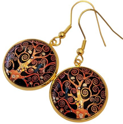 Boucles d'oreilles Arbre de vie Spirales Gustav Klimt noir marron reproduction