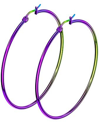 beyoutifulthings 1 Paar Damen Ohringe CREOLEN Ohr-ringe Ohr-stecker Chirurgenstahl Regenbogen 60mm