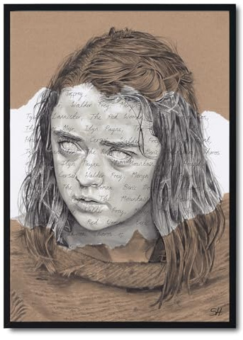 Arya Stark ORIGINAL Portrait Drawing with List of Names - A4 Size Game of Thrones Artwork
