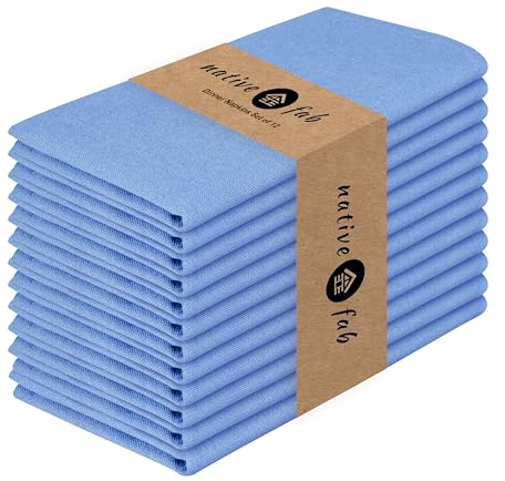 Native Fab Stoffservietten, 12 Stück, Baumwolle, 43.2 x 43.2 cm, saugfähig, weich, Restaurant-Hotel-Qualität, Cocktail-Servietten, Hochzeit, Abendessen, Servietten, waschbar, Hellblau