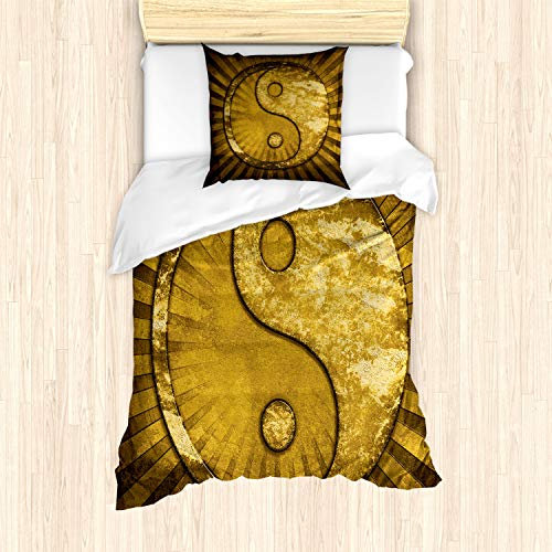ABAKUHAUS Ying Yang Bettbezug Set für Einzelbetten, Industrielles Design, Milbensicher Allergiker geeignet mit Kissenbezug, Braun Hellbraun