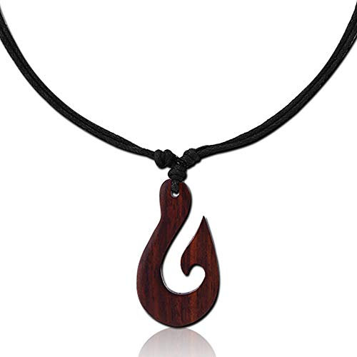 viva-adorno Halskette Holzanhänger Baumwollband Surfer Kette Länge verstellbar HK31, D6 Tribal