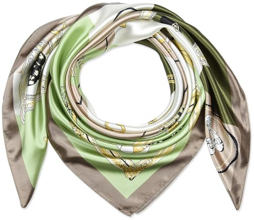 corciova 35 Women Silk Feeling 90 cm Square Hair Sleeping Scarf Hunter Green Celadon Geometry Key Package Photo Frame