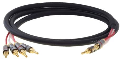 Blue Jeans Cable Canare 4S11 Speaker Cable, with Ultrasonically-Welded Bi-Wire Terminations (One Cable - for one Speaker); Assembled in The USA (6 Foot, Two Bananas to Four Bananas, Black)