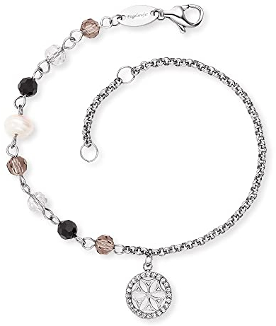 Engelsrufer Damen Armband silber aus Edelstahl, Glasperlen und Lebensblume Anhänger - besetzt mit 24 weißen Zirkonia -in zwei Längen verstellbar - nickelfrei