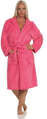 L.E.M.B. Hometrends Herren Damen Bademantel Kingston Microfaser Morgenmantel mit Kapuze pink S