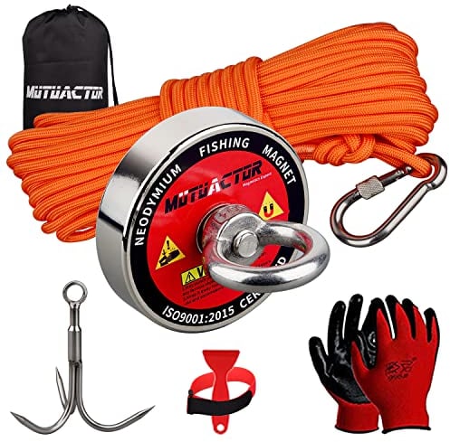 商品图片 MUTUACTOR Angel-Magnete mit Greifhaken, 180kg Zugkraft, starker Auffahrmagnet N52 Neodym-Magnete mit 20 m langem haltbarem Seil, leistungsstarke Magnete für Angeln und magnetische Erholung