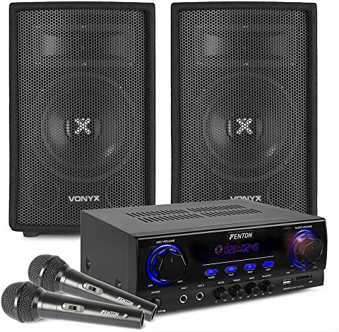 VONYX Home Karaoke System with Bluetooth, Amplifier, 8 Stereo PA Speakers, Wired Microphones & MP3 Player - Complete Karaoke Setup for Adults & Family Gatherings
