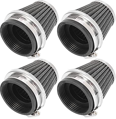 Motoforti Filtro dell'aria per moto, universale, 52 mm, 4 pezzi, rotondo, affusolato, nero