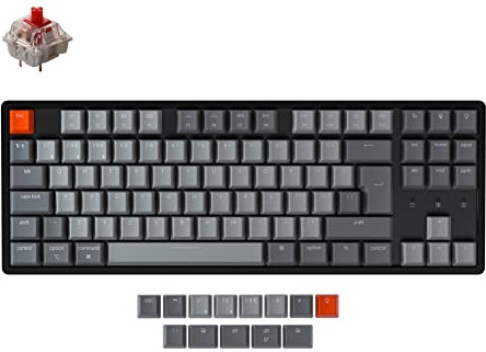 Keychron K8 Tenkeyless Wireless Mechanical Keyboard for Mac, Bluetooth ISO-UK-Layout RGB Backlight Multitasking Type-C Wired Gaming Keyboard for Windows with Gateron Red Switch, Aluminum Frame