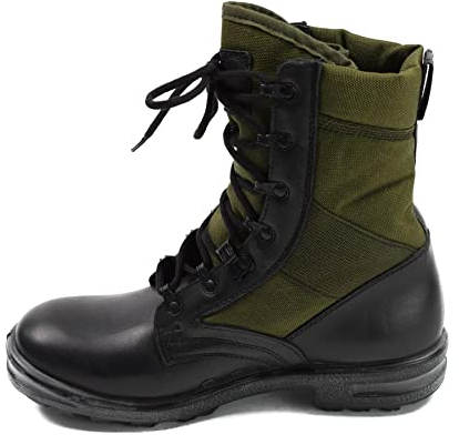Botas militares alemanas originales de la selva del ejército para los hombres - Botas militares de hombre negro/verde - Botas de combate de cuero para hombres, Negro, 43 EU