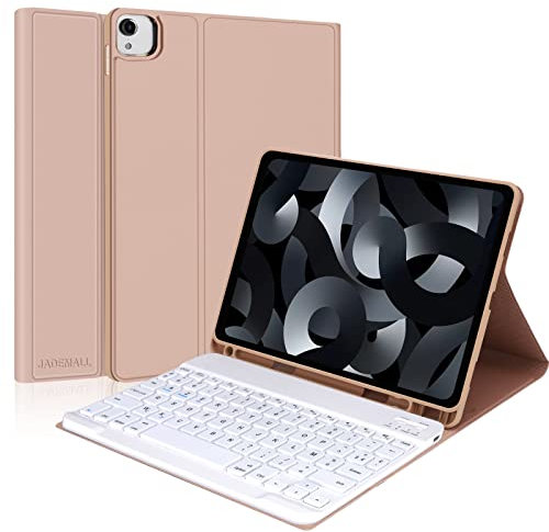 JADEMALL Coque Clavier pour iPad Air 5 2022, iPad Air 4 2020 10.9, iPad Pro 11 2022/2021/2020/2018, AZERTY-Layout Clavier Bluetooth Détachable Magnétique pour iPad Air 5e/4e Génération, Rose