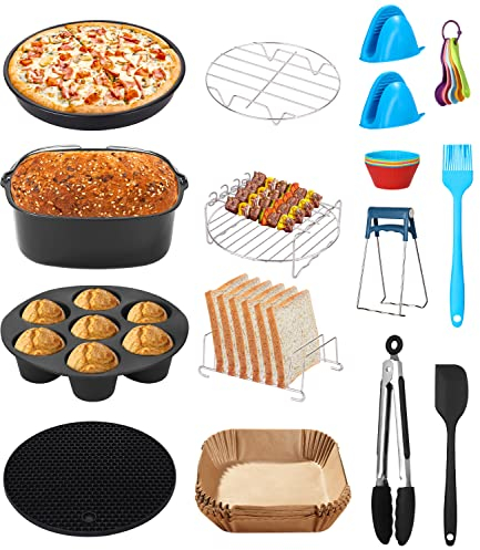 Airfryer xxl Zubehör 5,5l Quadrat, 15-teiliges Set,Heißluftfritteuse Zubehör,Passend für die Meisten Quadratischen Heißluftfritteusenmarken wie COSORI/NINJA/PHILIPS 5L 5.2L 5.5L 5.7L