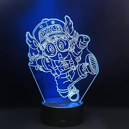 WOLOSTORE Anime-Lampe Arale Dr. Slump, Stimmungsdekoration, Nachttischlampe, buntes Nachtlicht, Beleuchtung für Kinder und Erwachsene, USB, festes Licht oder Karussell, Kabel - Batterien