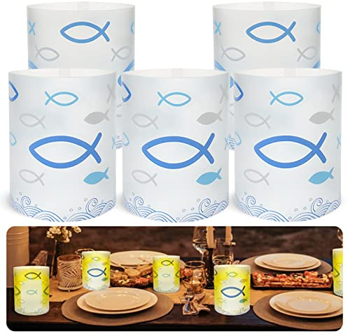 16 Stück Windlichter Fisch Deko,Windlicht Kommunion Deko,Windlicht Tischdeko Kommunion,Tischdeko Konfirmation,Konfirmation Deko,Deko Kommunio,Deko Konfirmatio,Tischdeko für Junge und Mädchen