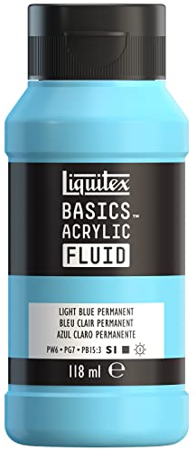 Liquitex Basics Fluid - Pintura acrílica de consistencia fluida, secado rápido, resistente a la luz, impermeable, acabado satinado permanente, bote 118 ml, azul claro permanente