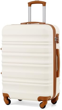 COOLIFE 24 Inch Medium Suitcase, Hard Shell Lightweight ABS+PC Luggage | YKK Zipper & TSA Lock, Scratch-Resistant, 4 Spinner Wheels, Travel Suitcase for Business Trips, City Vacation, Apricot White