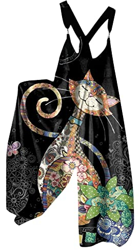 Overall Damen Kurz Jumpsuit Grün Damen Latzhose Pink Damen Katzendruck Jumpsuit Verstellbarer Riemen Weites Bein Latzhose Mit Taschen Rückenfrei Sommer Jumpsuit Boho Overall Arbeitslatzhose Damen