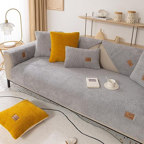 Yidaxing Sofabezug Samt 1 2 3 4 Sitzer, Weicher Couchbezug L Form, Anti-rutsch Sofaüberwurf, Cuddly Sofahusse Sofa überzug Ecksofa, Sofaschoner für Hunde(Hellgrau,90x90cm)