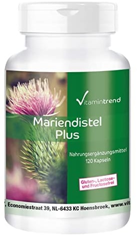 Mariendistel Plus - 120 Kapseln ! 4-MONATS-VORRAT ! Mariendistel Komplex mit Mariendistel, Artischocke & Löwenzahn - mit 80% Silymarin - bioverfügbare Supplements aus Deutschland | Vitamintrend