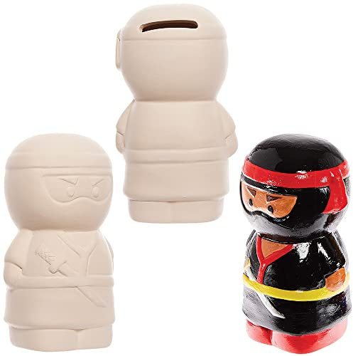 Baker Ross FX856 Ninja Ceramic Money Banks - Box of 2, Ceramic Painting Craft Kits for Kits