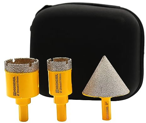 HIGHDRIL Kit de scie cloche diamantée – (foret de 25 mm + foret 35 mm + foret chanfrein de 50 mm) pour porcelaine, céramique, granit, marbre, matériaux durs