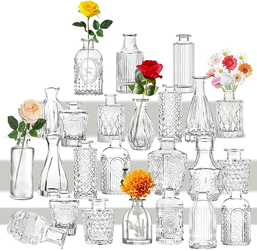 Kleine Vasen Set 24er Mini Vase Glas Vintage Hochzeit Kristalle Klare Blumenvase Verschiedene Groessen Modern Schmal Glasvasen Tischdeko Fur Blumen Deko Wohnzimmer Bad Muttertagsgeschenk