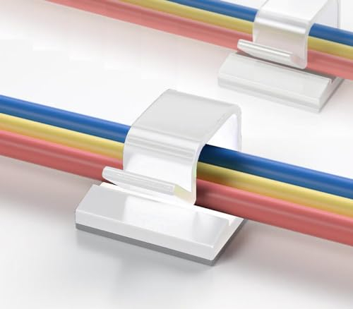 Elfcam® - 30 Pièces Clips de Câble Adhésif pour Gestion de Câble Réseau Ethernet, Attache Fil et le Cordon dans la Maison ou le Bureau, Blanc (8.0mm, Lot de 30)
