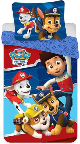 Paw Patrol Bettwäsche, 100 % Baumwolle, Bettbezug 135 x 200 cm + Kissenbezug 80 x 80 cm