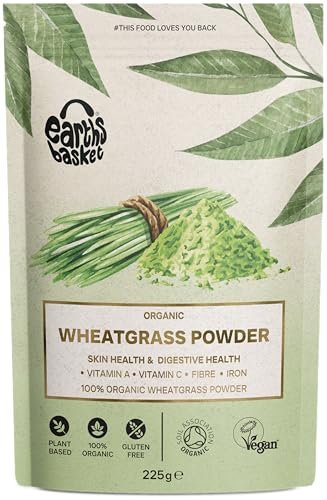 Earths Basket Polvere di erba di grano biologica, 225 g, energia e salute della pelle