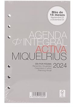 Miquelrius - Umfassender Jahreskalender 2024, Tagesseite, aktive Größe 117 x 182 mm, Spanisch, Portugiesisch und Englisch