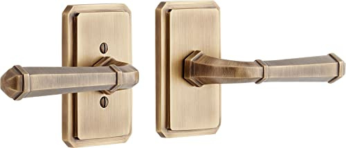 Signature Hardware 479150 Matteen Left Handed Solid Brass Privacy Door Lever Set with 2-3/8 Backset - Antique Brass