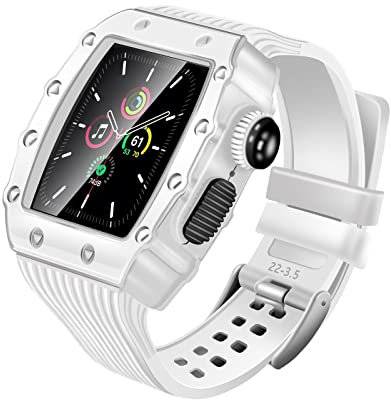 SCHIK Silicone Strap For Apple Watch Band Bracelet,For iwatch Series 8/7/SE/4/5/6 Metal Case Tempered Film Integrated Strap (Color : Ceramic white, Size : 40MM)