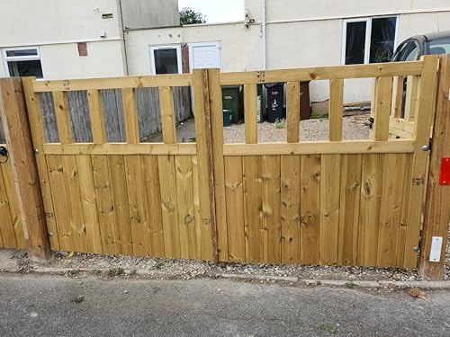 Wooden Double Driveway Garden Gate - Tongue and Groove Swing Timber - Cottage Style (120cm High x 240cm Wide x 5cm Deep)