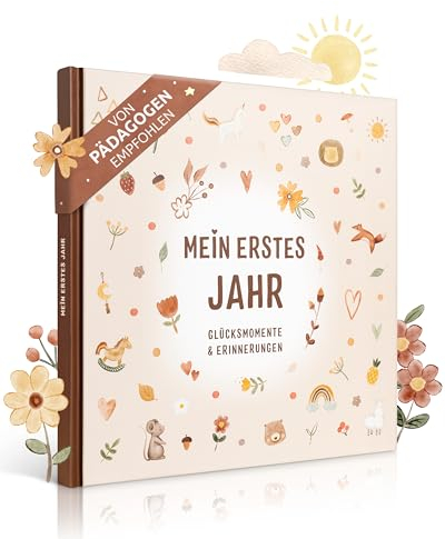 EULENTALER® Das Babytagebuch Mein erstes Jahr I Von Pädagogen gestaltet I Handgemalte Illustrationen I 21x21 cm I Erinnerungsbuch baby, Geschenkidee zur Geburt I Nursery