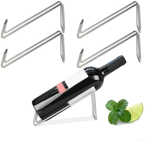 Lot de 4 supports de rangement pour bouteilles de vin, supports de rangement en métal pour bouteilles de vin (argenté)