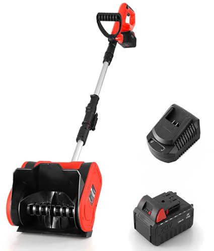 Pala da neve a batteria, Spazzaneve a batteria da 20 V 4 Ah, Spazzaneve a batteria con coperchio del vano batteria e impugnatura anteriore regolabile con batteria da 4 Ah e caricabatterie rapido