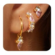 Kenivira Gold Creolen Ohrringe für Frauen, 3 Paar vergoldete Creolen und Ohrstecker mit Zirkonia hypoallergen, kleine Creolen Drop Ohrhänger Set für Frauen Mädchen