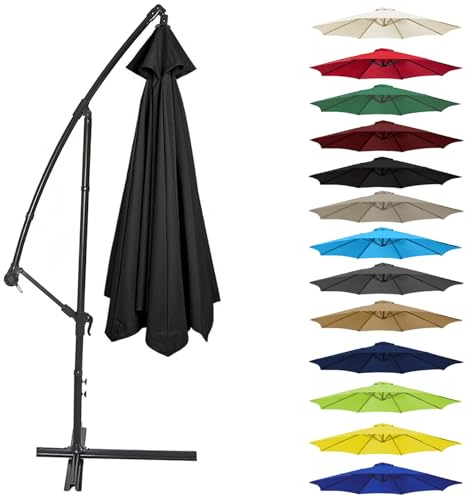 Canopy Cover 200CM 2.7M 300CM (6 Arms/8 Arms) Umbrella Replacement Cloth Cantilever Parasol Top Fabric Cover UV Protective(Color:Black,Size:6 ribs-3m(9.8ft))