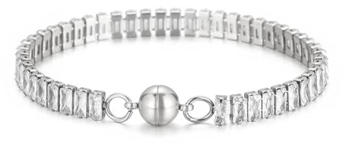 Dsnyu Armband Damen Edelstahl, Armband Silber Chain mit Rechteckigem Zirkonia Kettenarmband Schmuck Jahrestag Geschenk für Sie