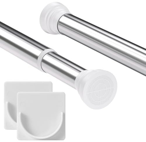 GOOWIN Shower Curtain Pole,80-204 cm Extendable Shower Curtain Pole,Non-Slip Shower Curtain Rod No Driling & Rust-Resistance Metal Spring Tension Rod for Bathroom Wardrobe Window (1PC/Chrome)